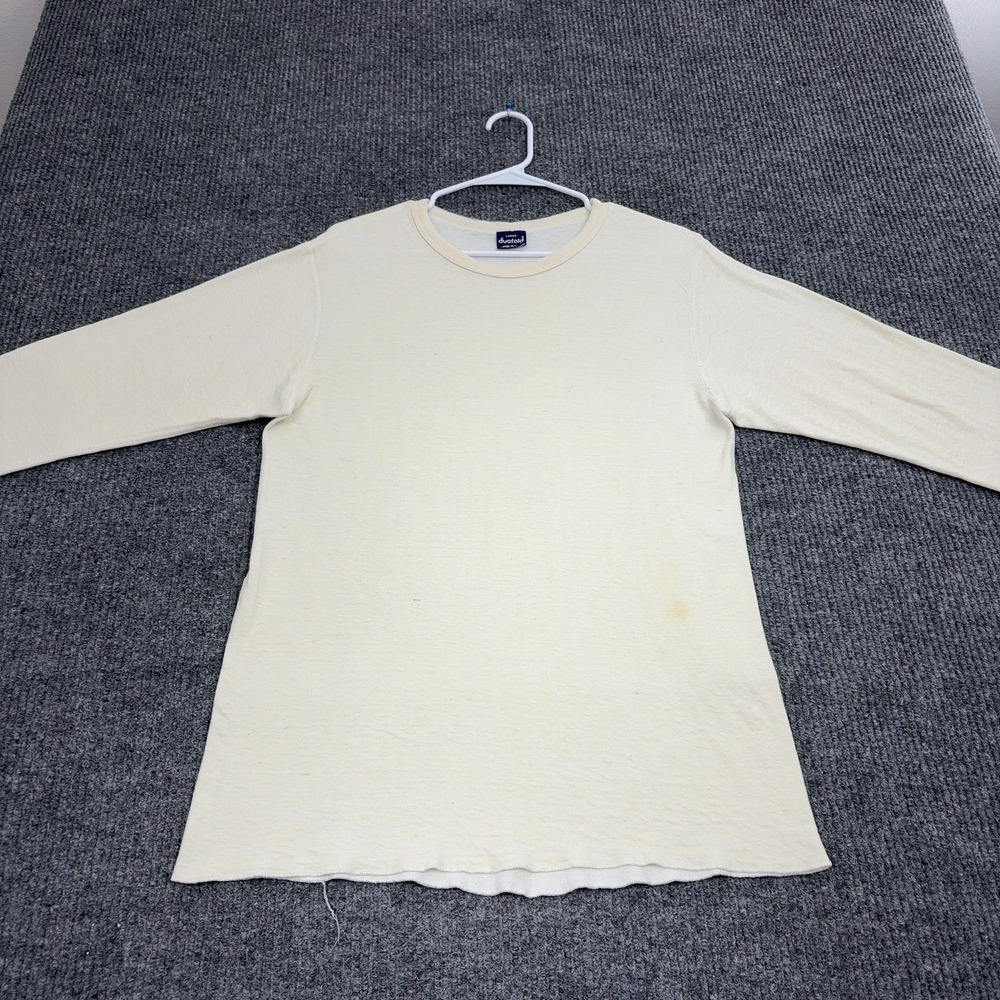 Duofold Thermal Shirt Mens L Cream Wool Blend Long Sleeve Base Layer Vintage
